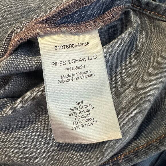 Veronica Beard Tes Chambray Button Down Top Denim Jean Blue Ruffle Western 4 - Picture 7 of 9